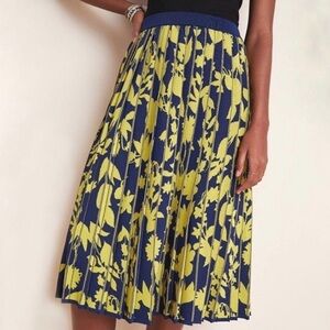 Anthropologie Leandra Pleated Sweater Skirt Yellow Blue Floral NWT